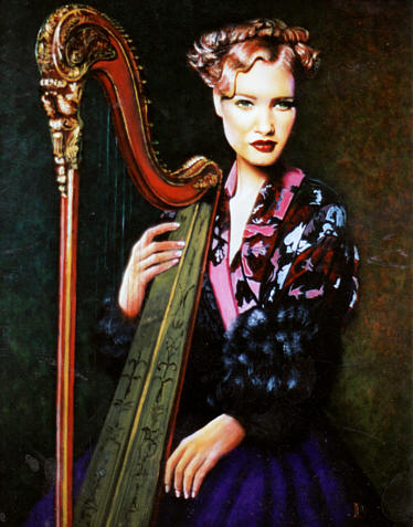 peinture femme a la harpe